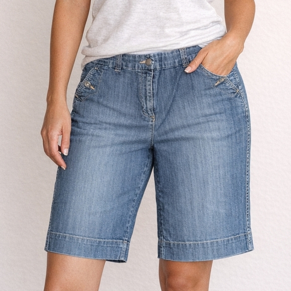 Chico's Pants - Chico's Classic‎ Blue Denim Bermuda Jean Shorts with Button Detail